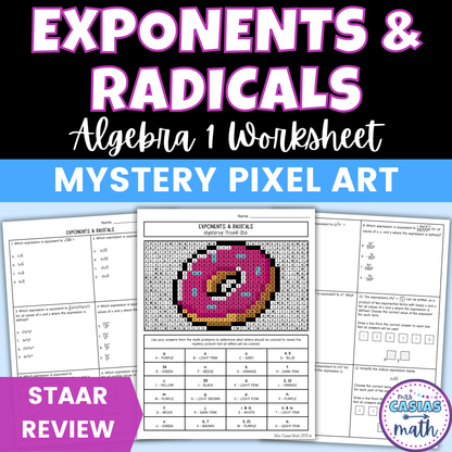 Law of Exponents & Simplifying Radicals Worksheet Algebra 1 EOC Review Activity