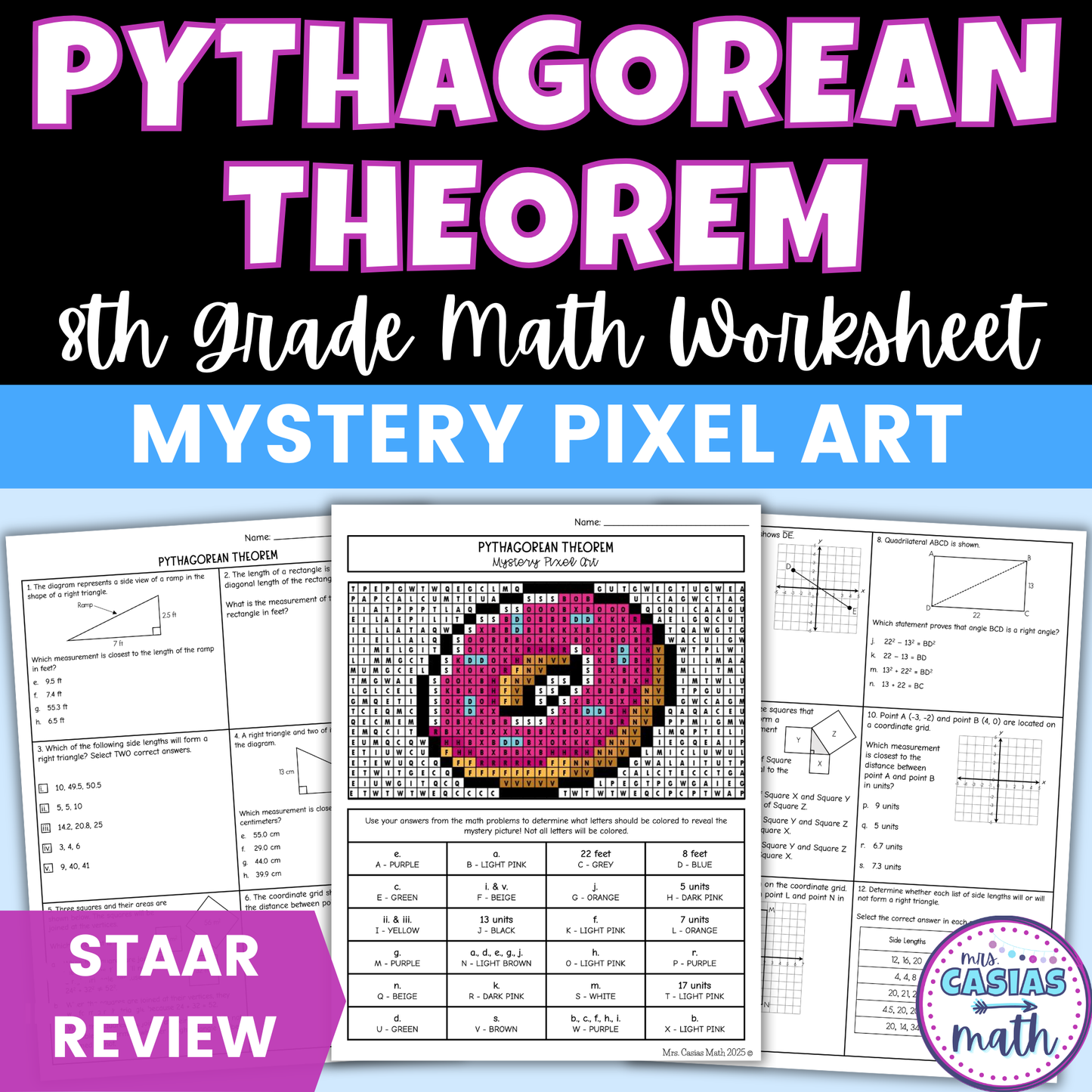 Pythagorean Theorem Worksheet 8th Grade Math STAAR Review Activity