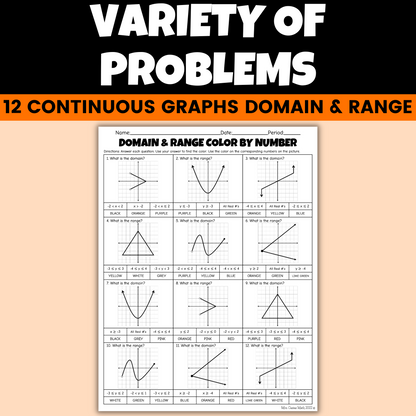 Algebra Halloween Activity Domain and Range Coloring Worksheet