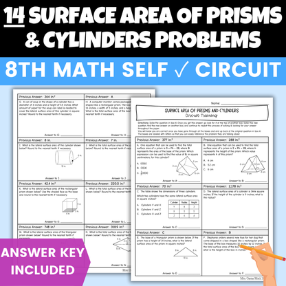 Surface Area of Prisms and Cylinders Worksheet Self Checking Circuit Activity