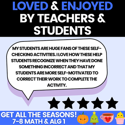 7th Math, 8th Math, and Algebra 1 Seasonal Activities Ultimate Bundle Digital Worksheets