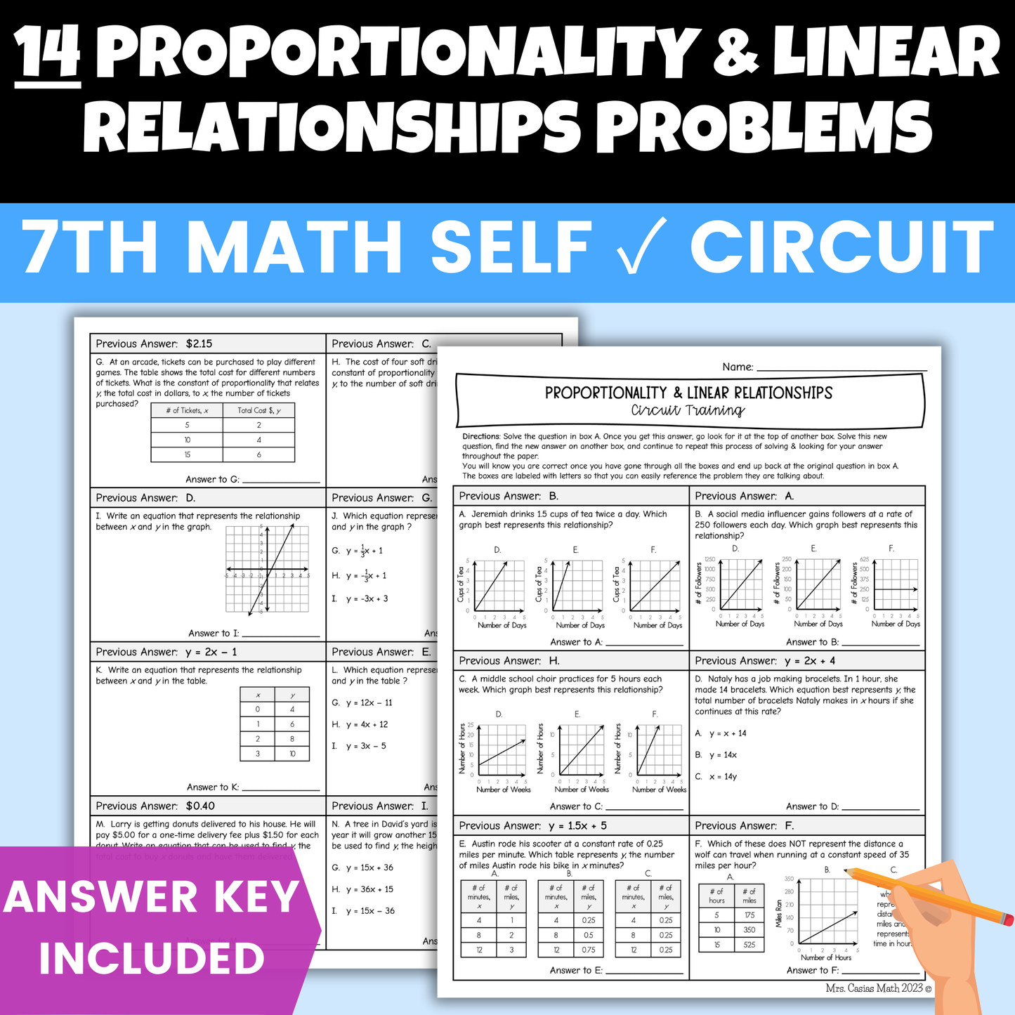 Proportionality Linear Relationships Worksheet Self Checking Activity 7th Math