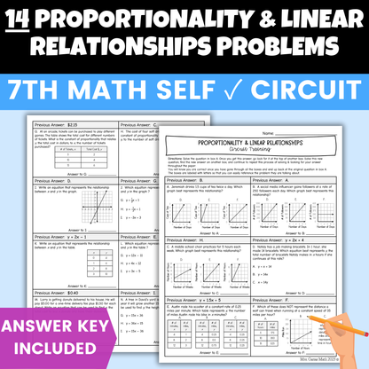 Proportionality Linear Relationships Worksheet Self Checking Activity 7th Math