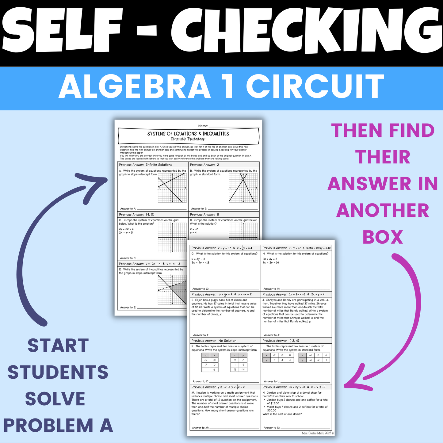 Systems of Equations and Inequalities Worksheet Self Checking Circuit Activity