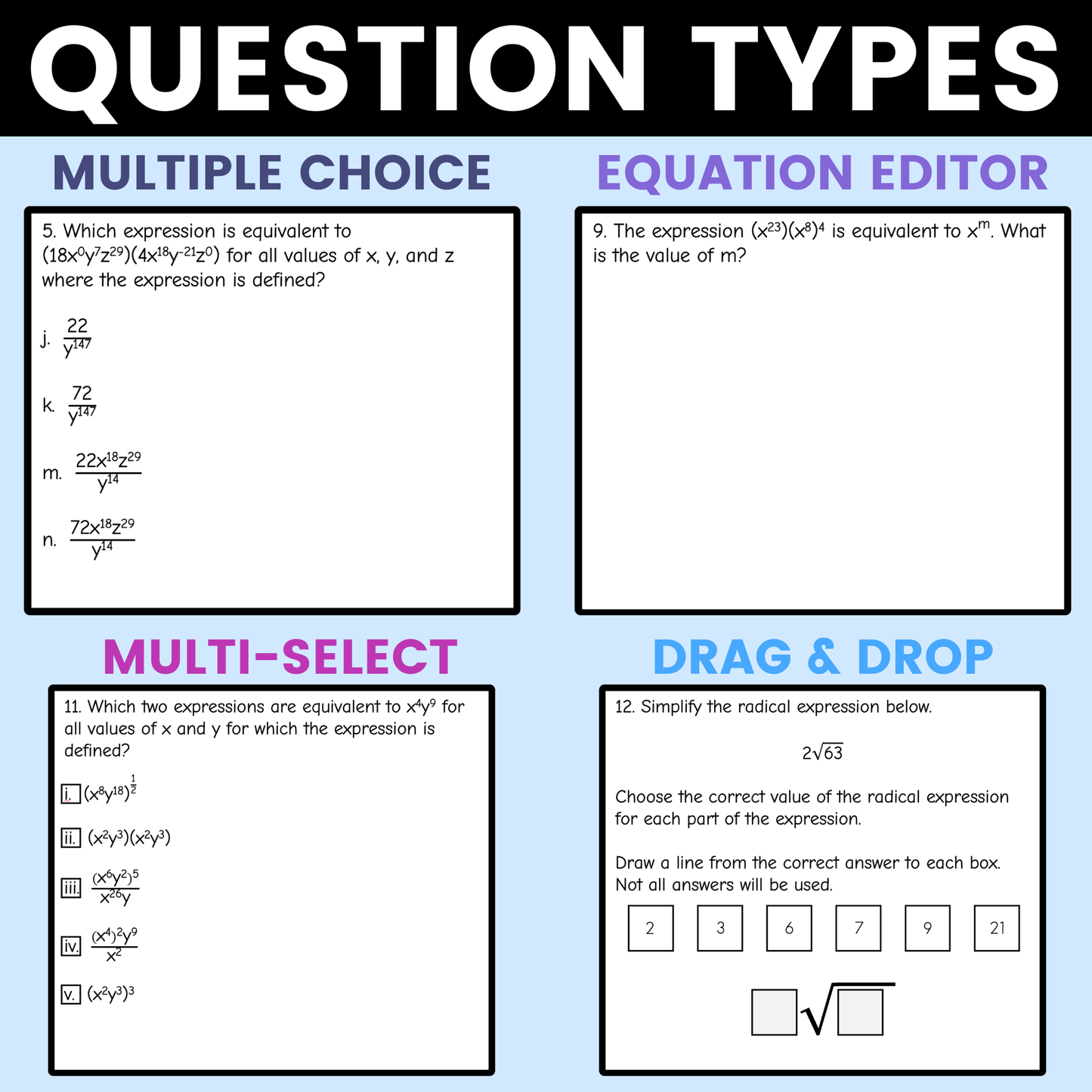 Law of Exponents & Simplifying Radicals Worksheet Algebra 1 EOC Review Activity