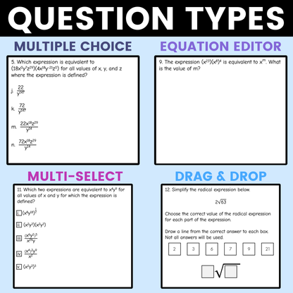 Law of Exponents & Simplifying Radicals Worksheet Algebra 1 EOC Review Activity
