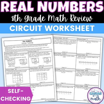 Real Numbers Worksheet Self Checking Circuit Activity 8th Grade Math