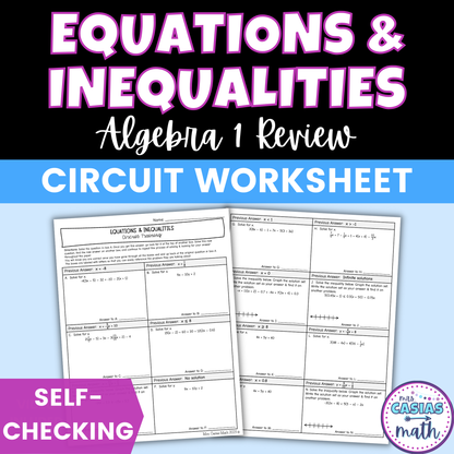 Equations and Inequalities Worksheet Self Checking Circuit Activity Algebra 1