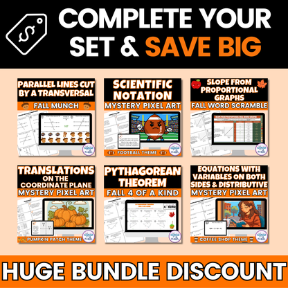 Fall Math Activities 8th Grade Google Sheets and Worksheets BUNDLE