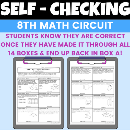 Surface Area of Prisms and Cylinders Worksheet Self Checking Circuit Activity