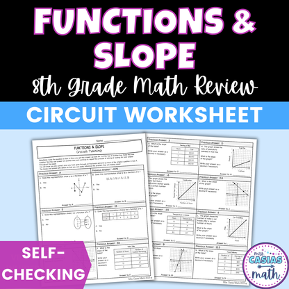 Functions and Slope Worksheet Self Checking Circuit Activity 8th Grade Math