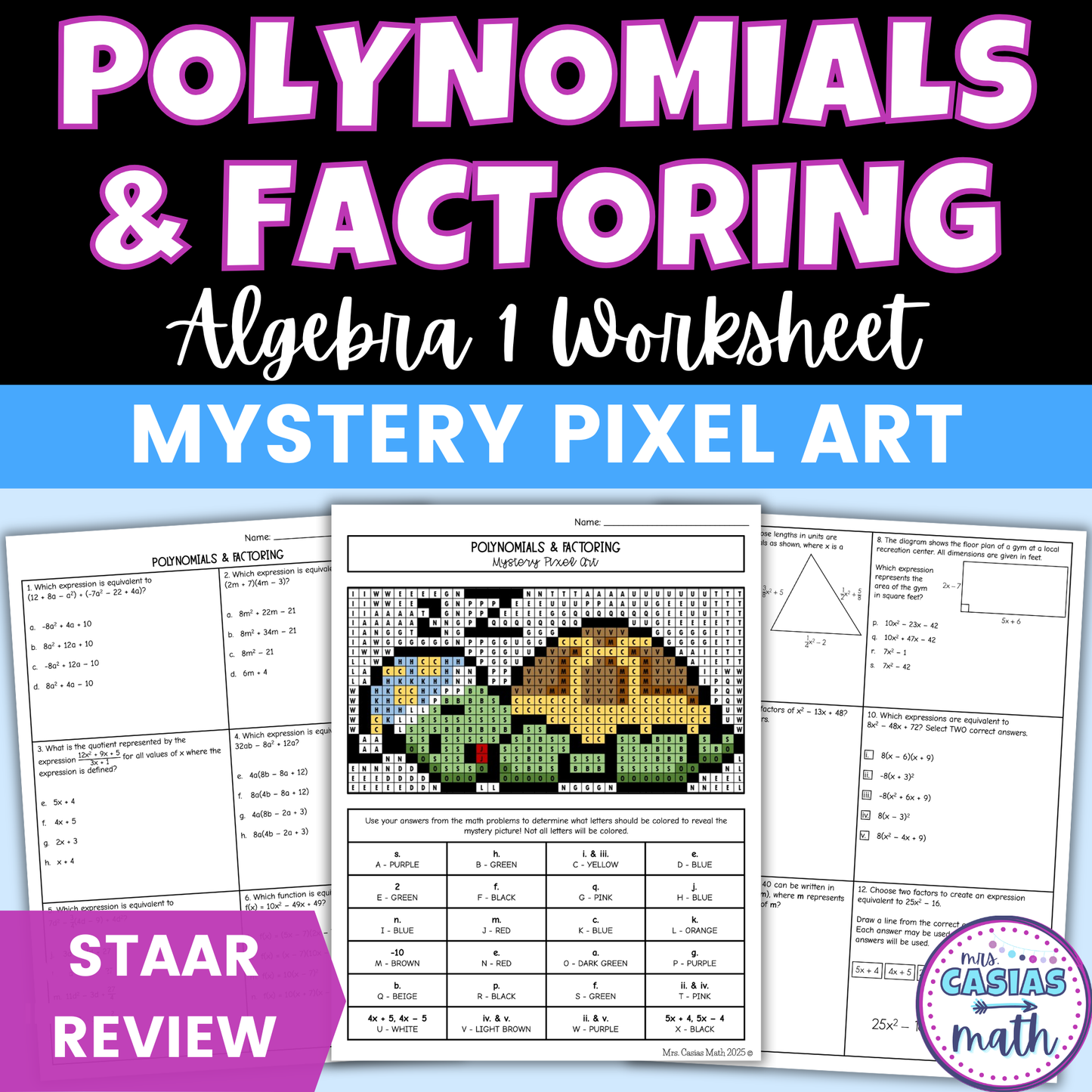 Polynomials and Factoring Worksheet Algebra 1 EOC Review Activity