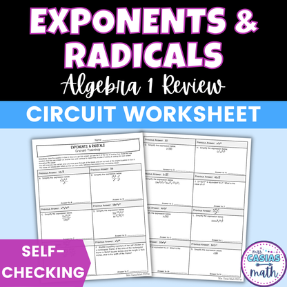 Laws of Exponents and Radicals Worksheet Self Checking Circuit Activity