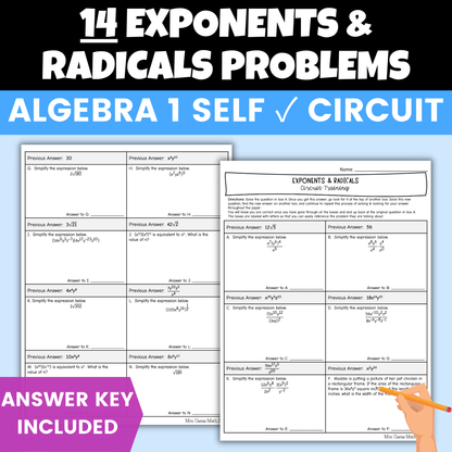 Laws of Exponents and Radicals Worksheet Self Checking Circuit Activity