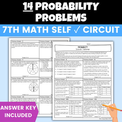 Probability Worksheet Self Checking Circuit Activity 7th Grade Math