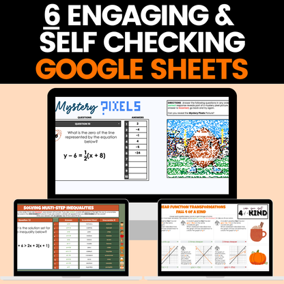 Fall Math Activities Algebra 1 Google Sheets and Worksheets BUNDLE