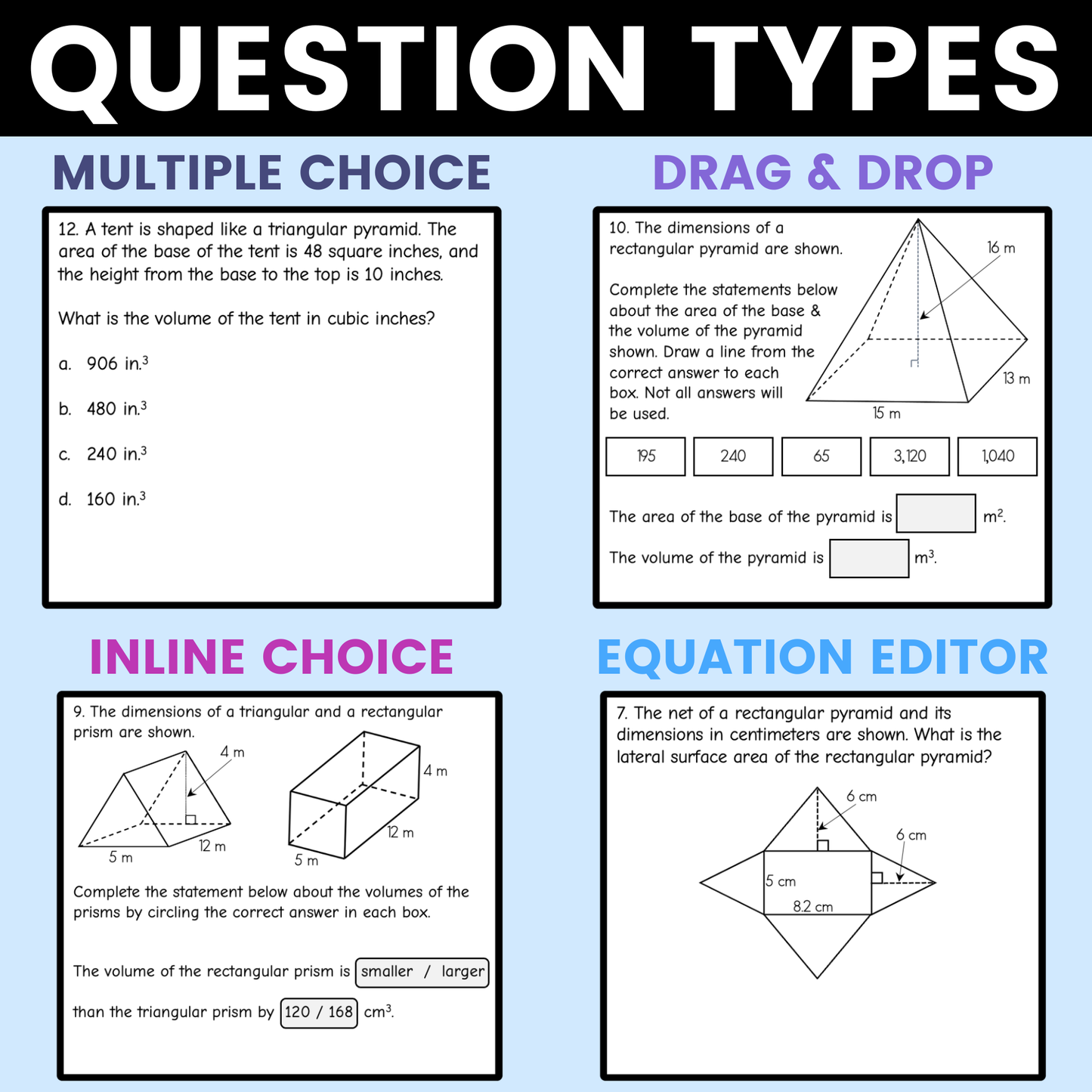 Volume & Surface Area of Prisms & Pyramids Worksheet 7th Grade Math STAAR Review