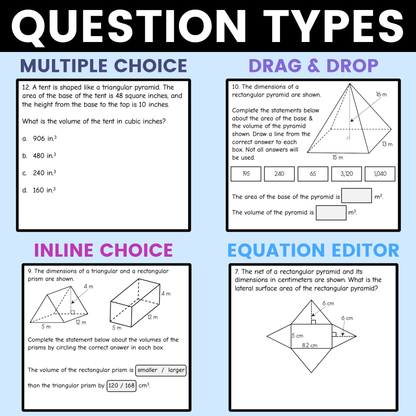 Volume & Surface Area of Prisms & Pyramids Worksheet 7th Grade Math STAAR Review