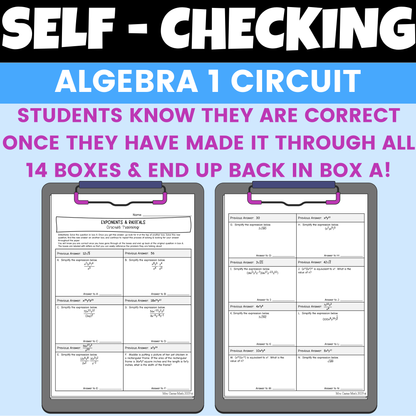 Laws of Exponents and Radicals Worksheet Self Checking Circuit Activity