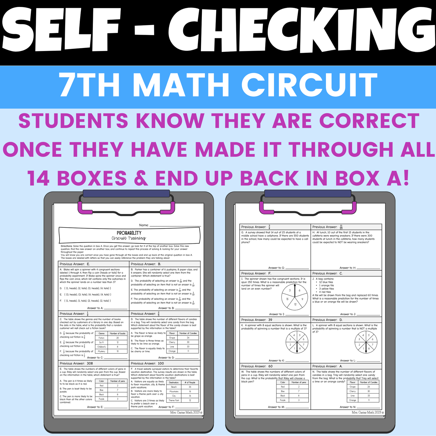Probability Worksheet Self Checking Circuit Activity 7th Grade Math