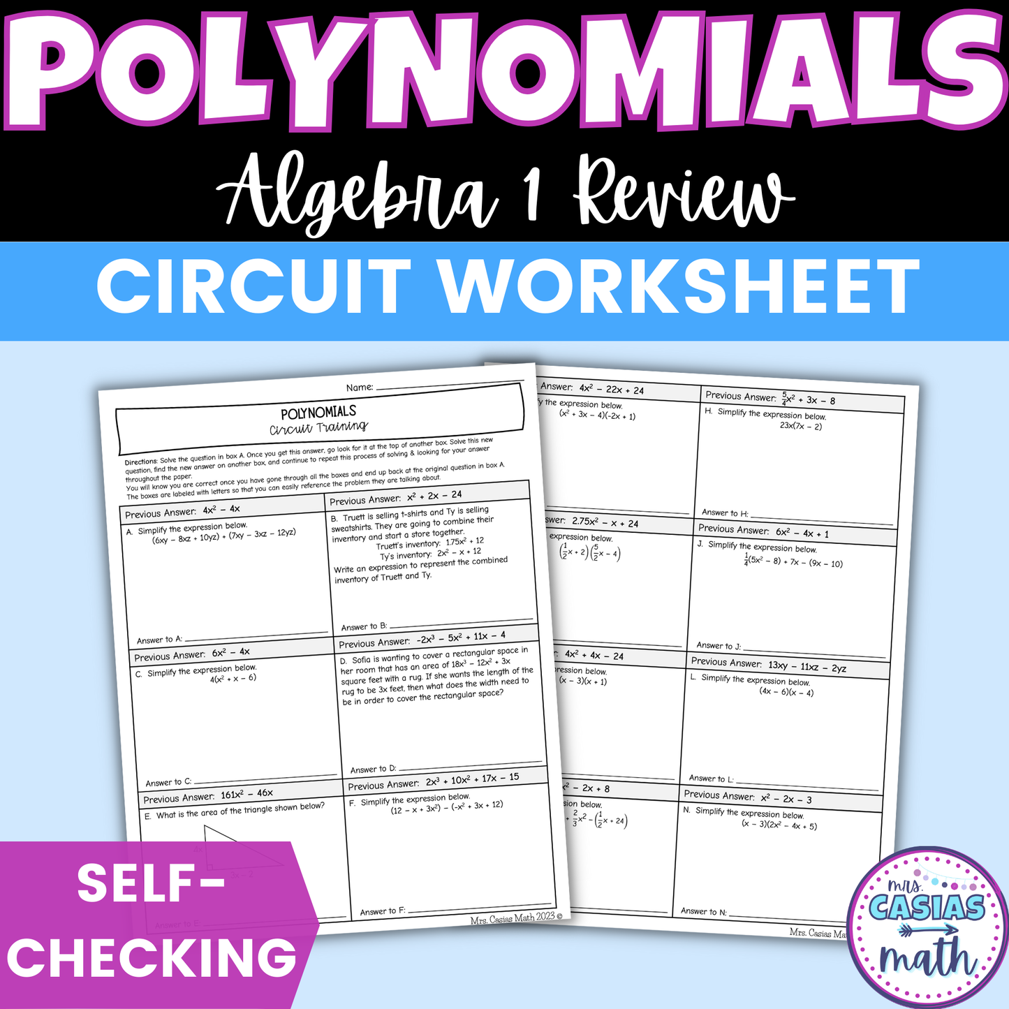 Operations with Polynomials Worksheet Self Checking Circuit Activity