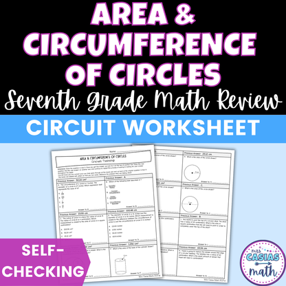 Area and Circumference of Circles Worksheet Self Checking Activity 7th Math