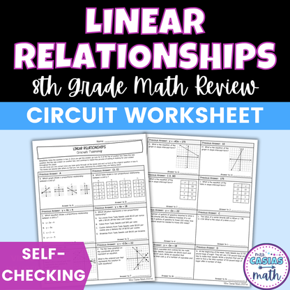 Linear Relationships Worksheet Self Checking Circuit Activity 8th Grade Math