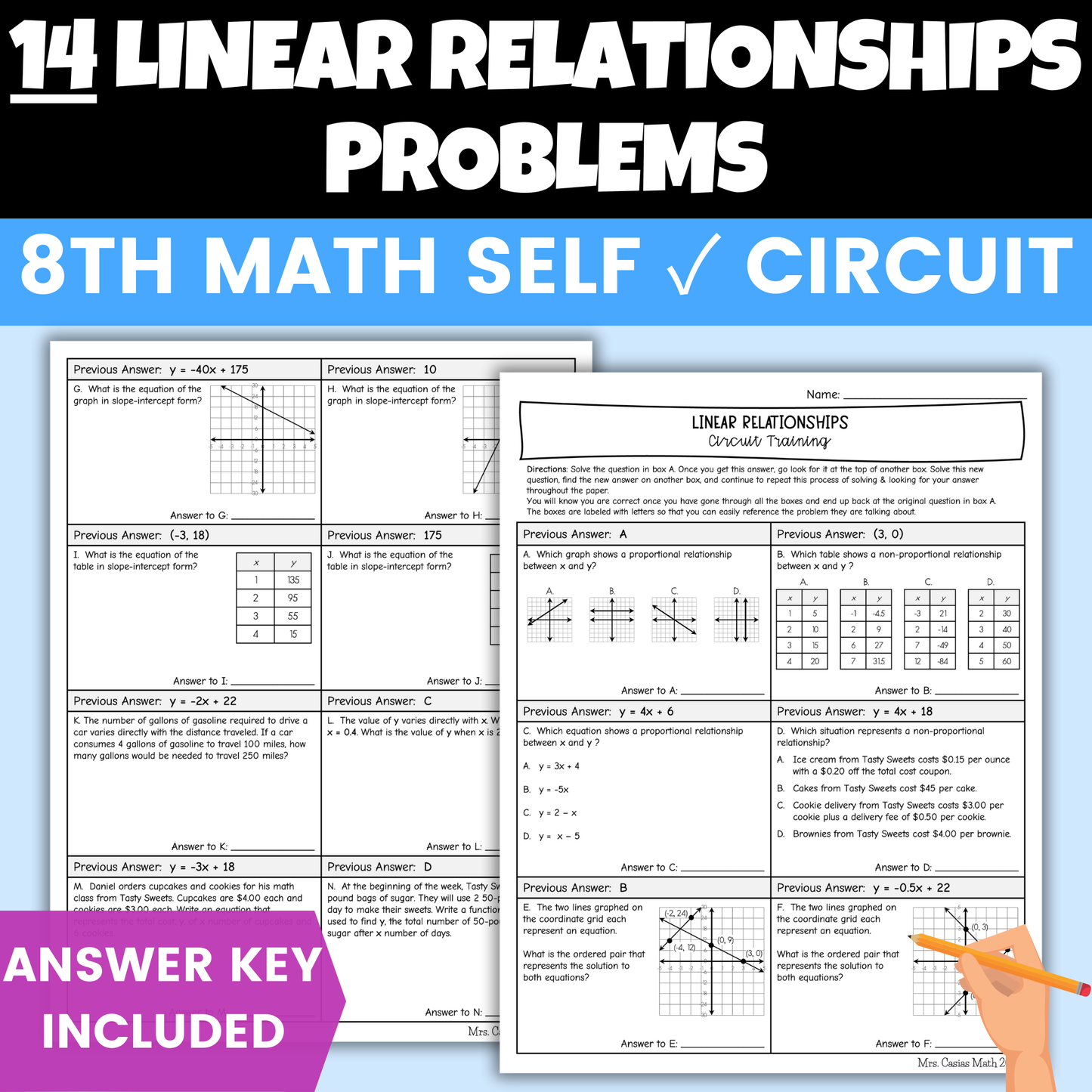 Linear Relationships Worksheet Self Checking Circuit Activity 8th Grade Math