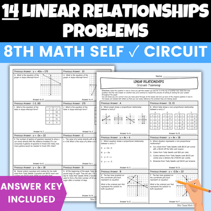 Linear Relationships Worksheet Self Checking Circuit Activity 8th Grade Math