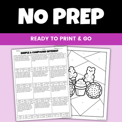 Simple and Compound Interest Coloring Worksheet