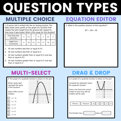 Quadratic Functions Worksheet Algebra 1 EOC Review Activity