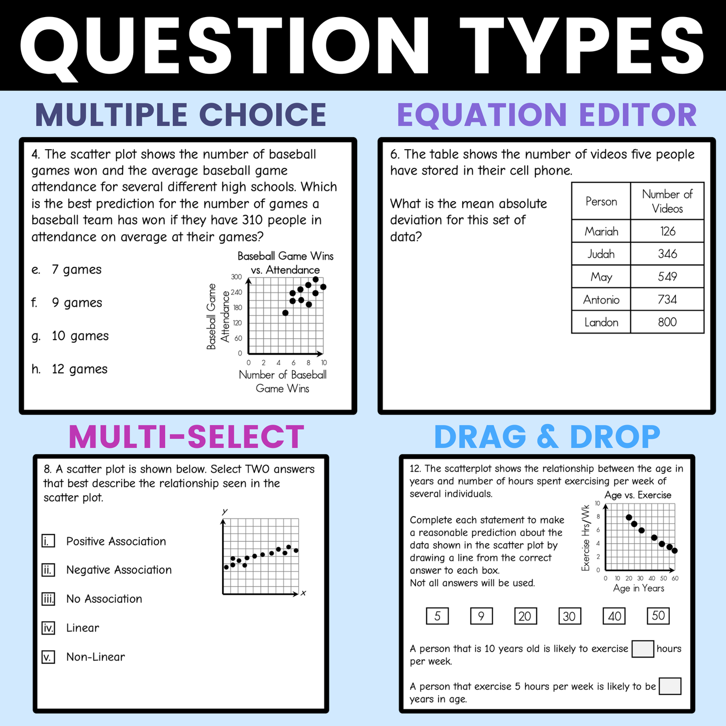 Data and Statistics Worksheet 8th Grade Math STAAR Review Activity