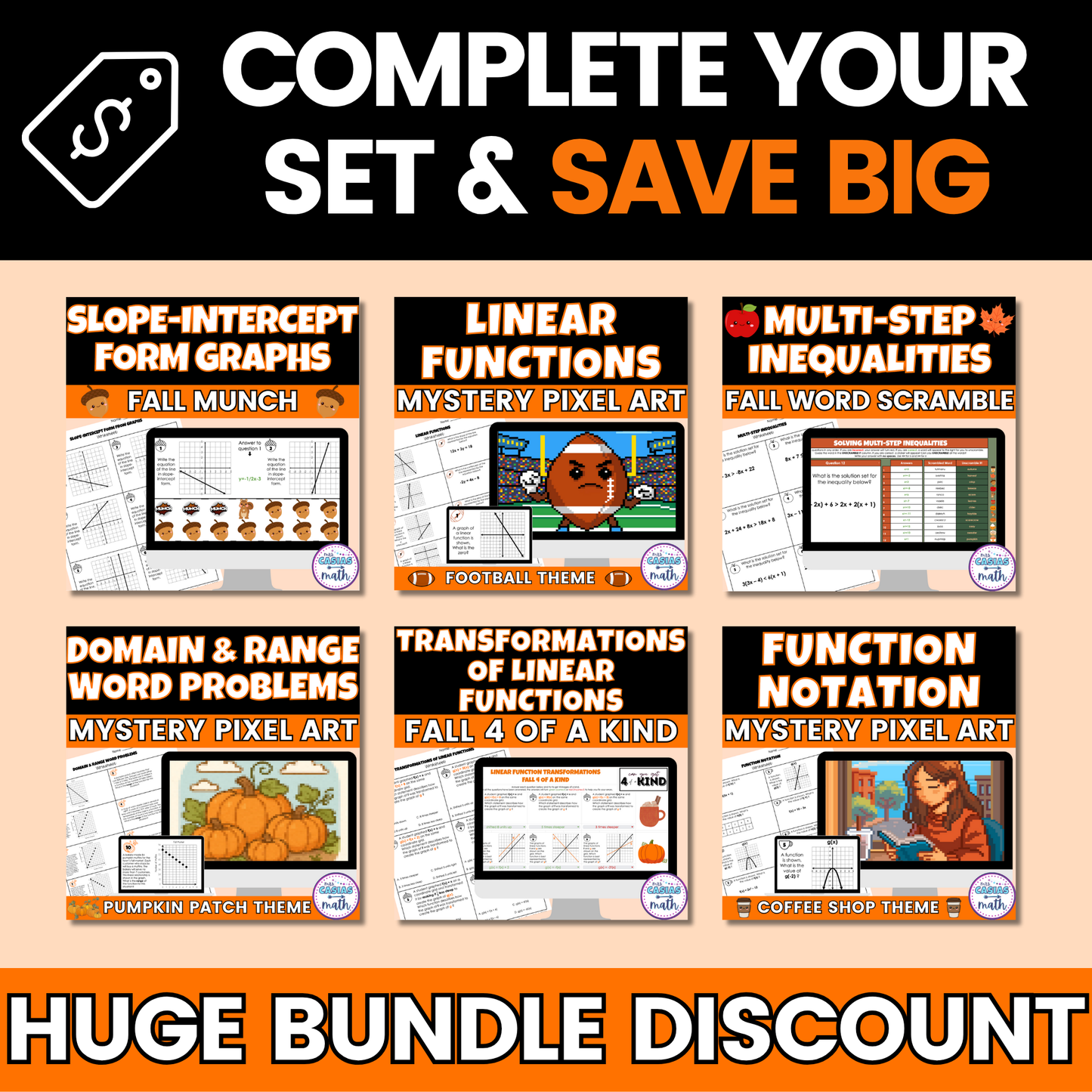 Fall Math Activities Algebra 1 Google Sheets and Worksheets BUNDLE