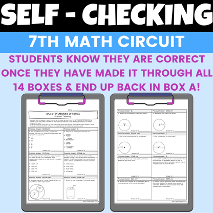 Area and Circumference of Circles Worksheet Self Checking Activity 7th Math