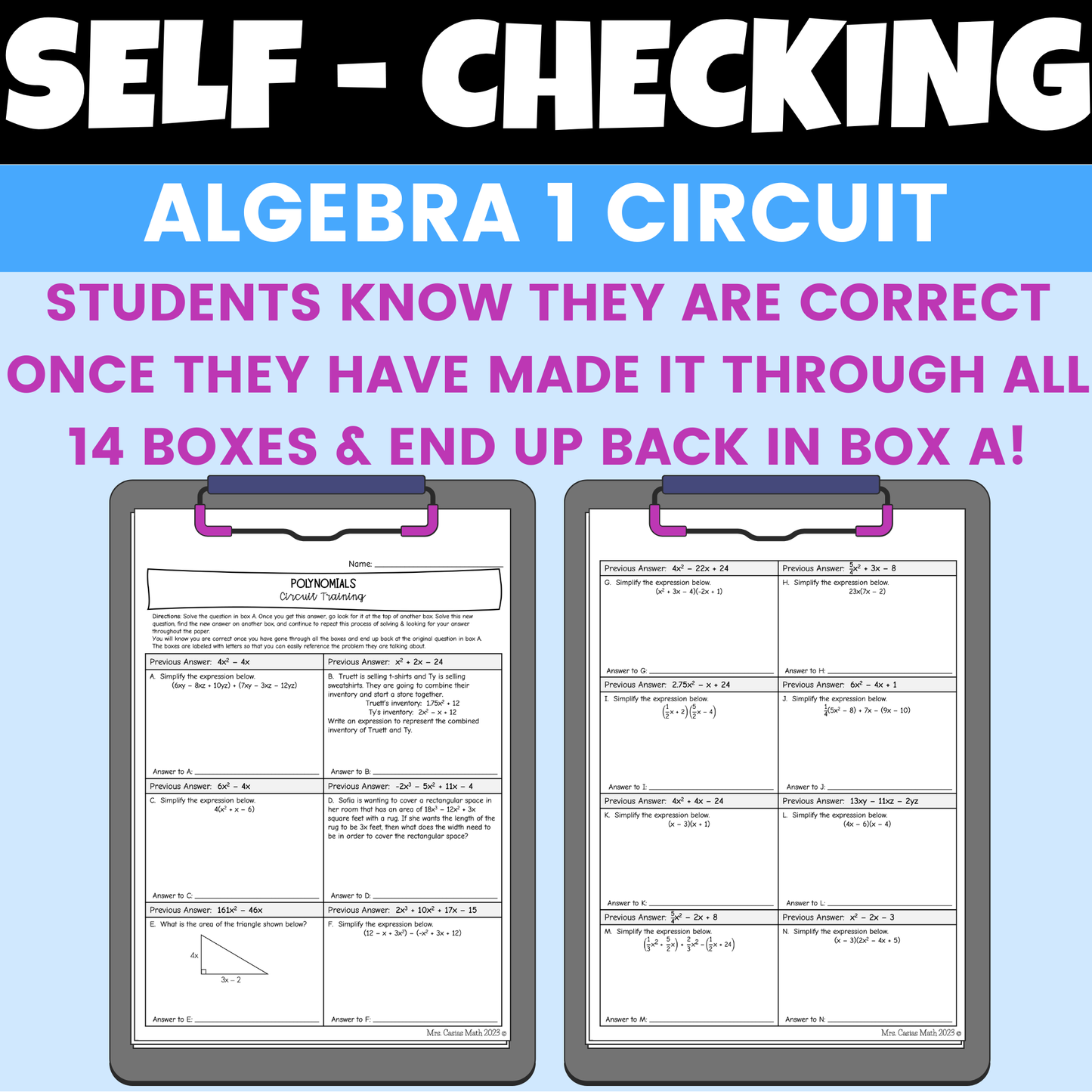 Operations with Polynomials Worksheet Self Checking Circuit Activity