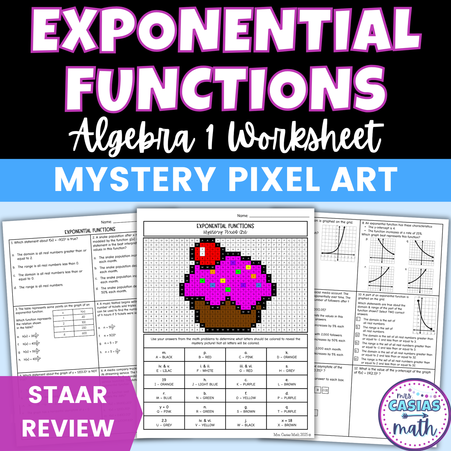 Exponential Functions Worksheet Algebra 1 EOC Review Activity
