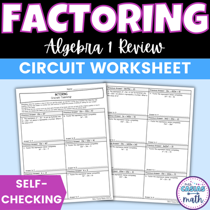 Algebra 1 Factoring Review Worksheet Self Checking Circuit Activity