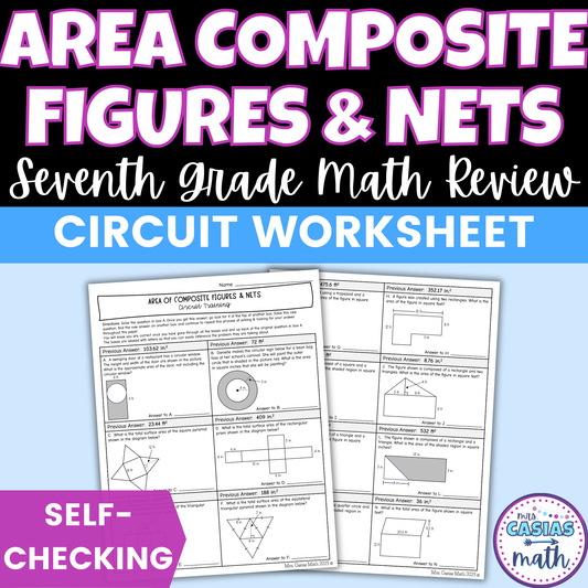 Area of Composite Figures and Nets of 3D Shapes Worksheet Self Checking Activity