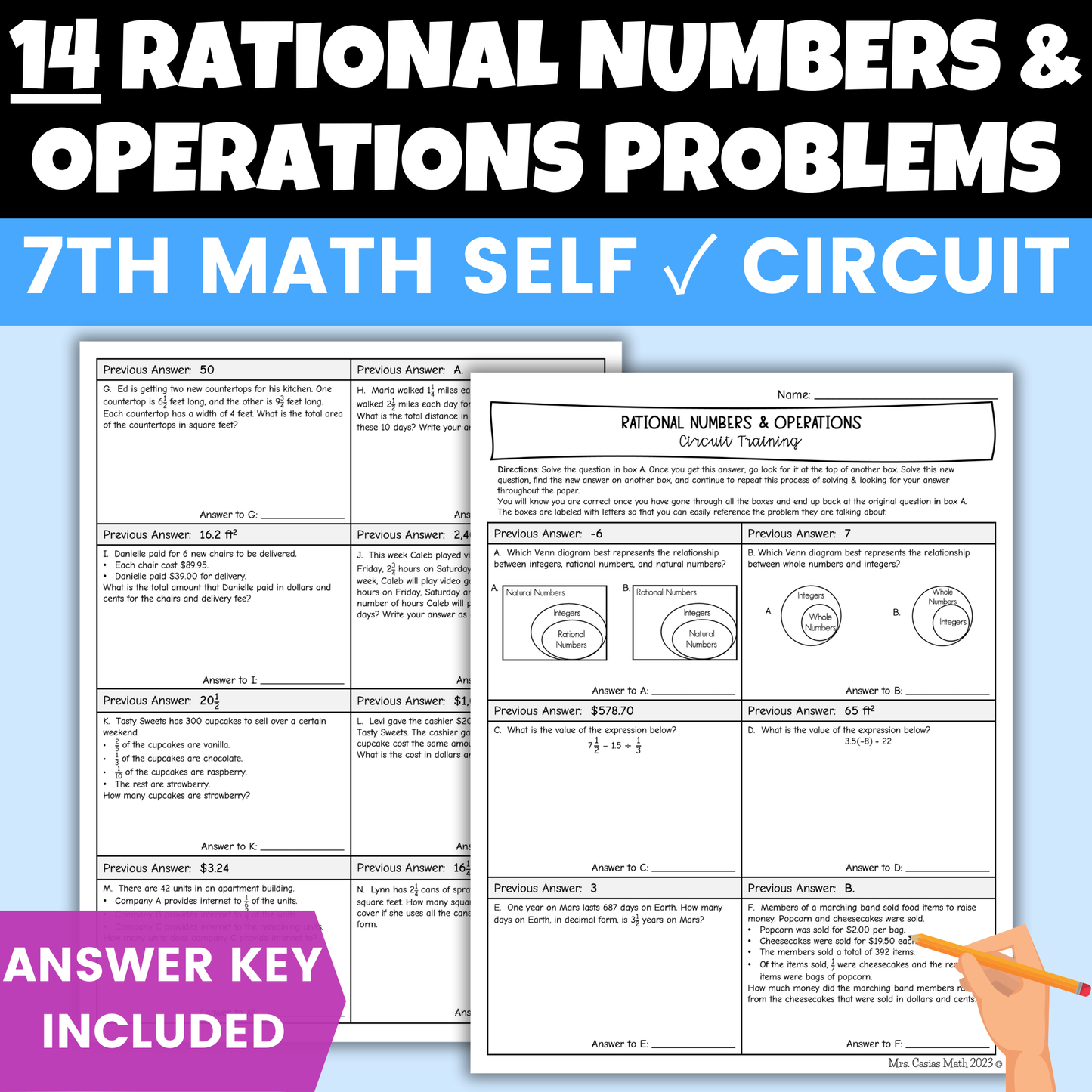 Rational Numbers & Operations Worksheet 7th Grade Math STAAR Review Activity