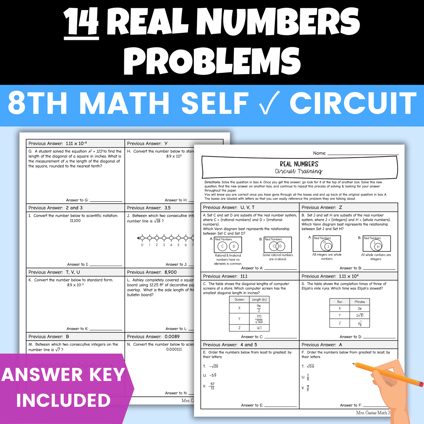 Real Numbers Worksheet Self Checking Circuit Activity 8th Grade Math