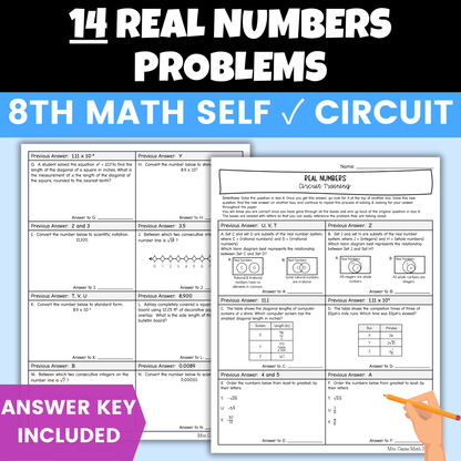 Real Numbers Worksheet Self Checking Circuit Activity 8th Grade Math