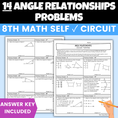 Angle Relationships Worksheet Self Checking Circuit Activity 8th Grade Math