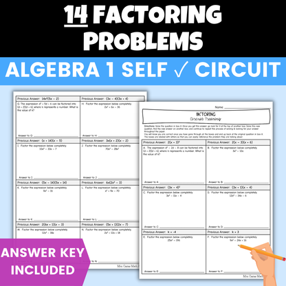 Algebra 1 Factoring Review Worksheet Self Checking Circuit Activity