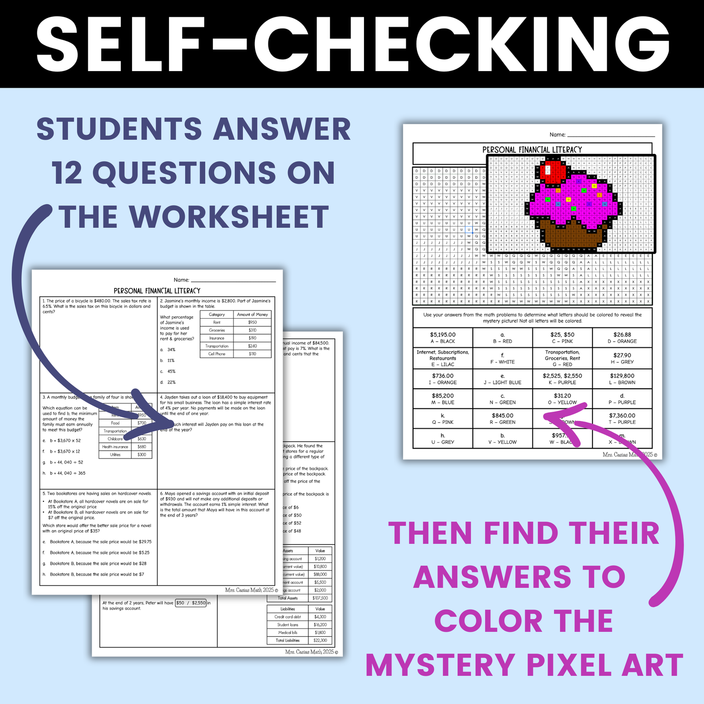 Personal Financial Literacy Worksheet 7th Grade Math STAAR Review Activity