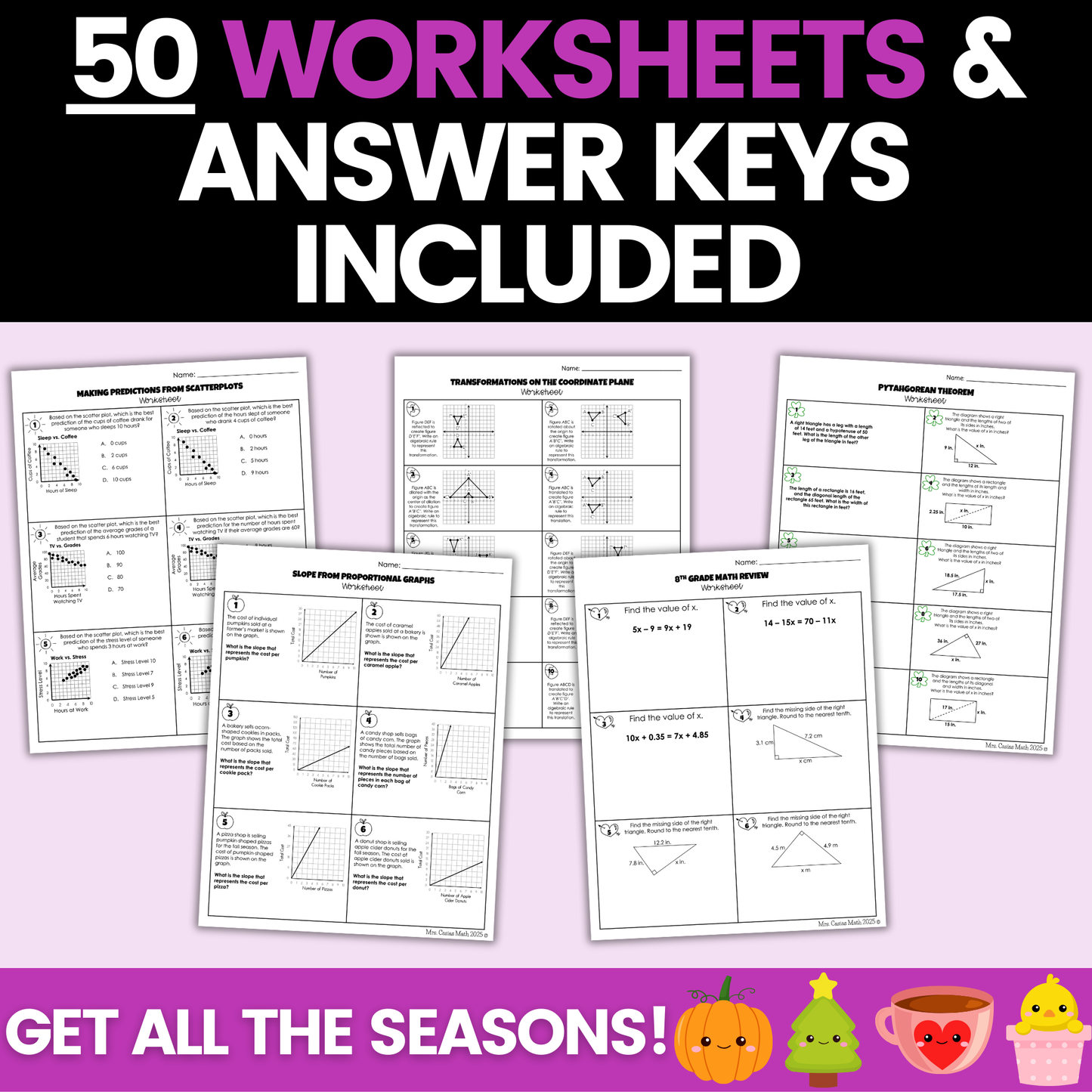 8th Grade Math Seasonal Holidays Activities Mega Bundle Digital and Worksheets