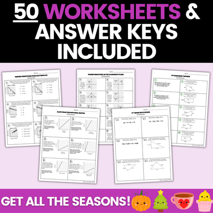 8th Grade Math Seasonal Holidays Activities Mega Bundle Digital and Worksheets