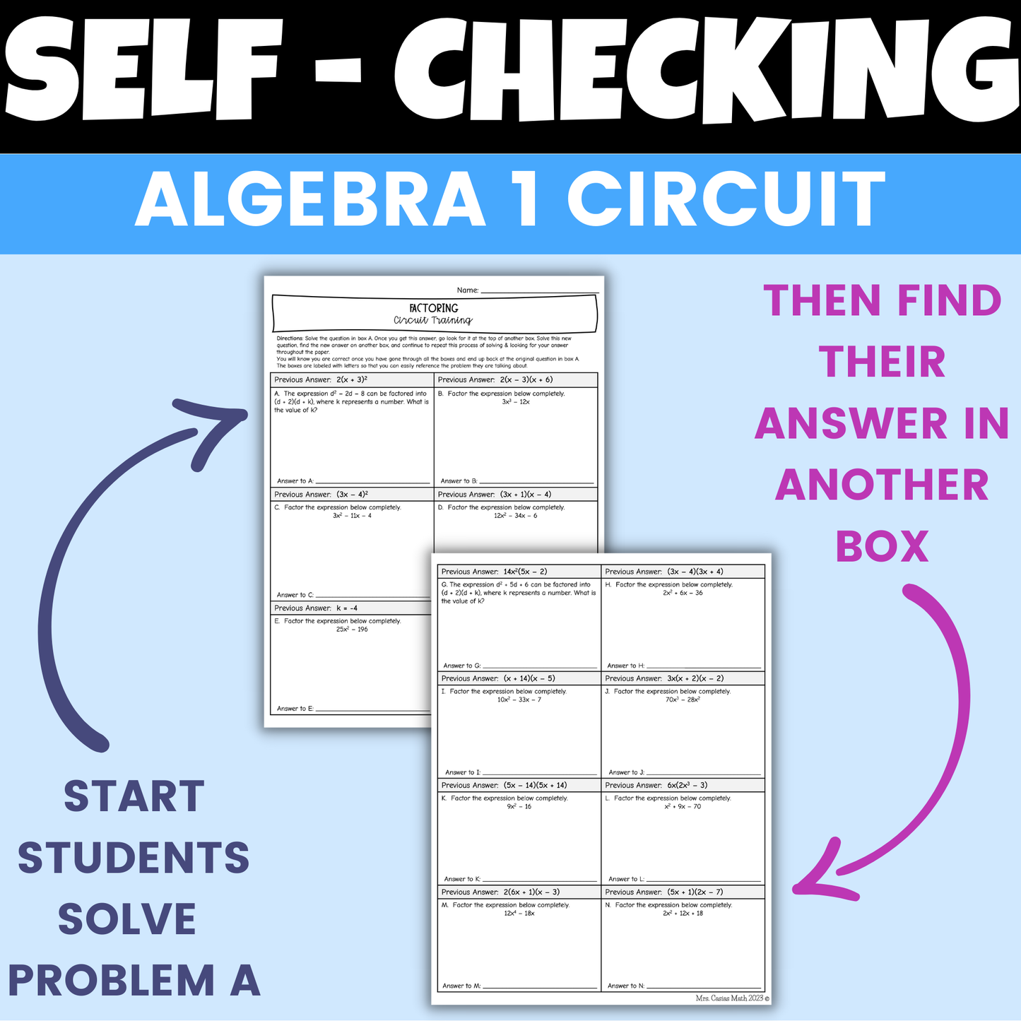 Algebra 1 Factoring Review Worksheet Self Checking Circuit Activity