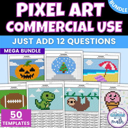 Pixel Art Grid Color Page Worksheet Templates Commercial Use MEGA BUNDLE