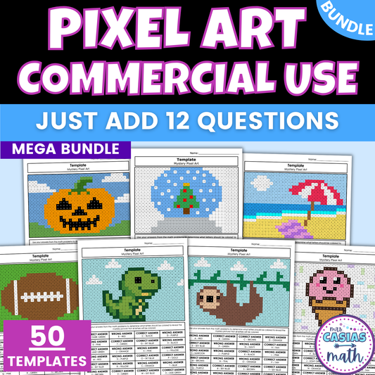 Pixel Art Grid Color Page Worksheet Templates Commercial Use MEGA BUNDLE