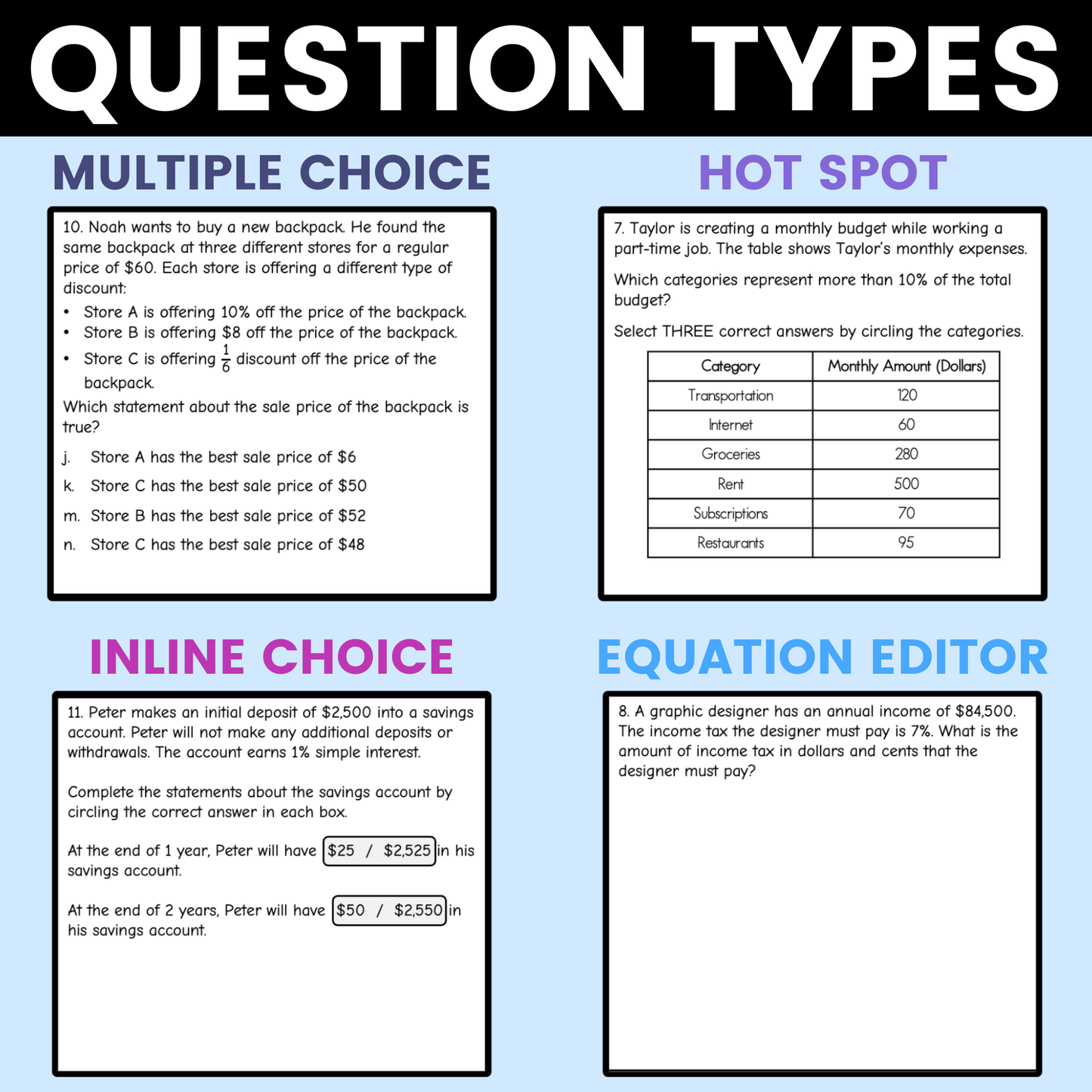 Personal Financial Literacy Worksheet 7th Grade Math STAAR Review Activity
